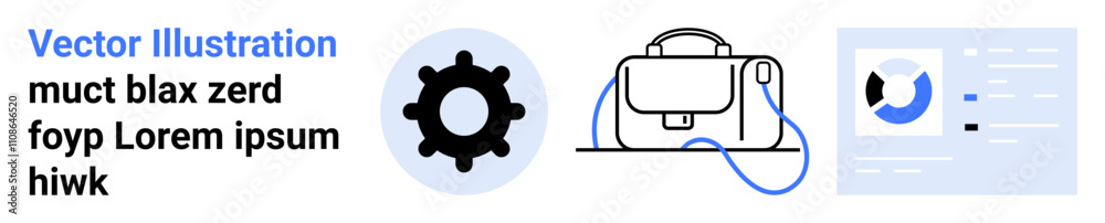Fototapeta premium Gear icon beside a briefcase connected with a cable to a data chart. Ideal for digital platforms, business presentations, analytics reports, tech blogs, educational materials, marketing ads, landing