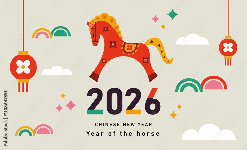 Chinese new year 2026 year of the horse. Red horse illustrations ...