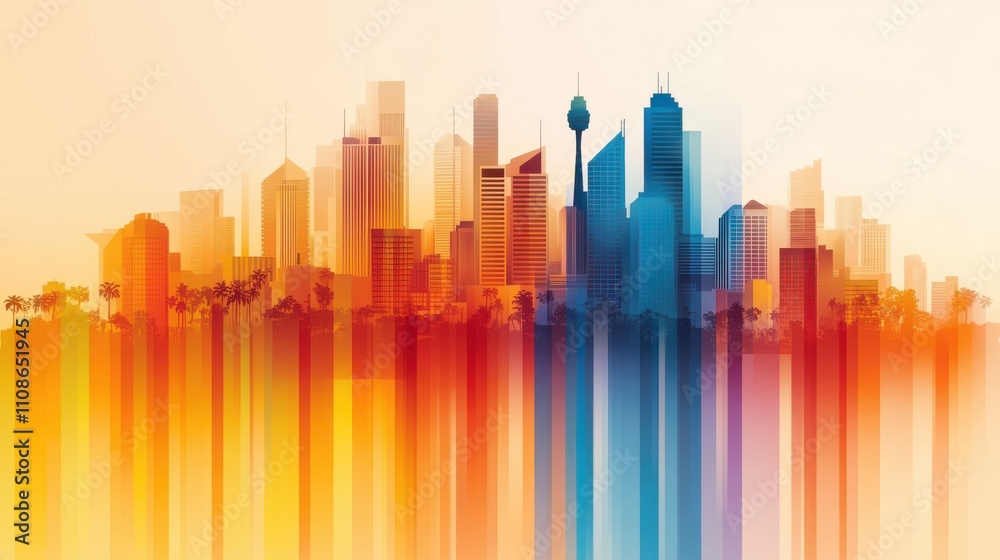 Obraz premium Bright Minimalist Sydney Skyline Silhouette Artwork