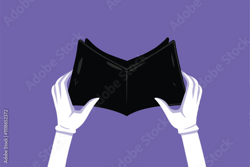 A skeletal zombie hand clutching an empty, worn leather wallet; dimly lit, macabre scene.  Su(1) detail.