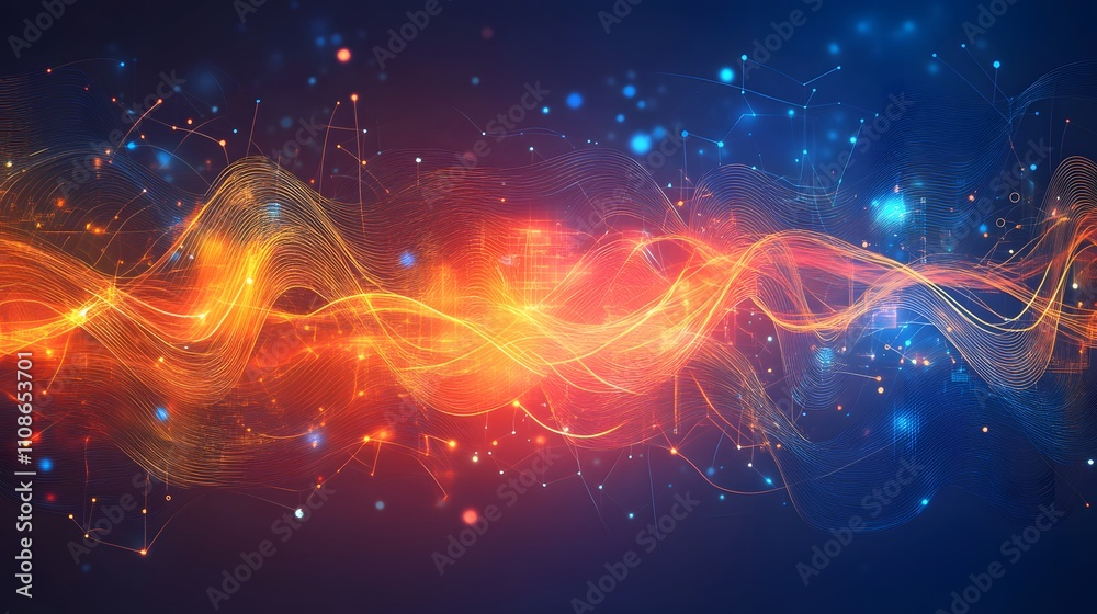 Fototapeta premium Abstract Digital Waves of Light and Network Connections