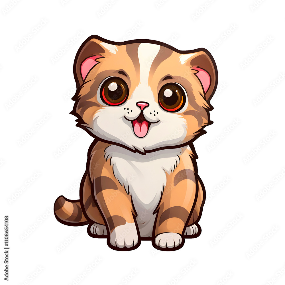 Obraz premium Cute little Scottish Fold cat cartoon, transparent background PNG