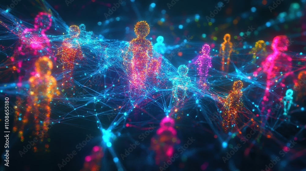 Obraz premium A colorful image of people in a network of lines