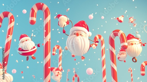 Floating Candy Cane Characters Santa Hats