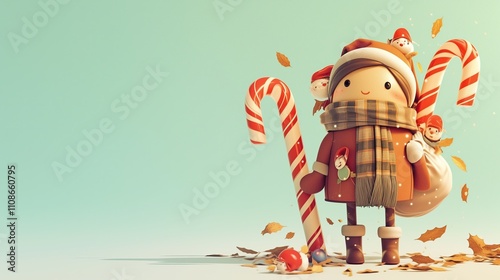 Floating Candy Cane Characters 3D Render