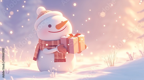 Cute Snowman Character 3D Render