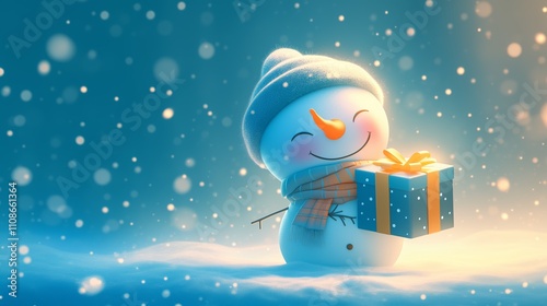 Cute Snowman Character Minimalist Winter Background