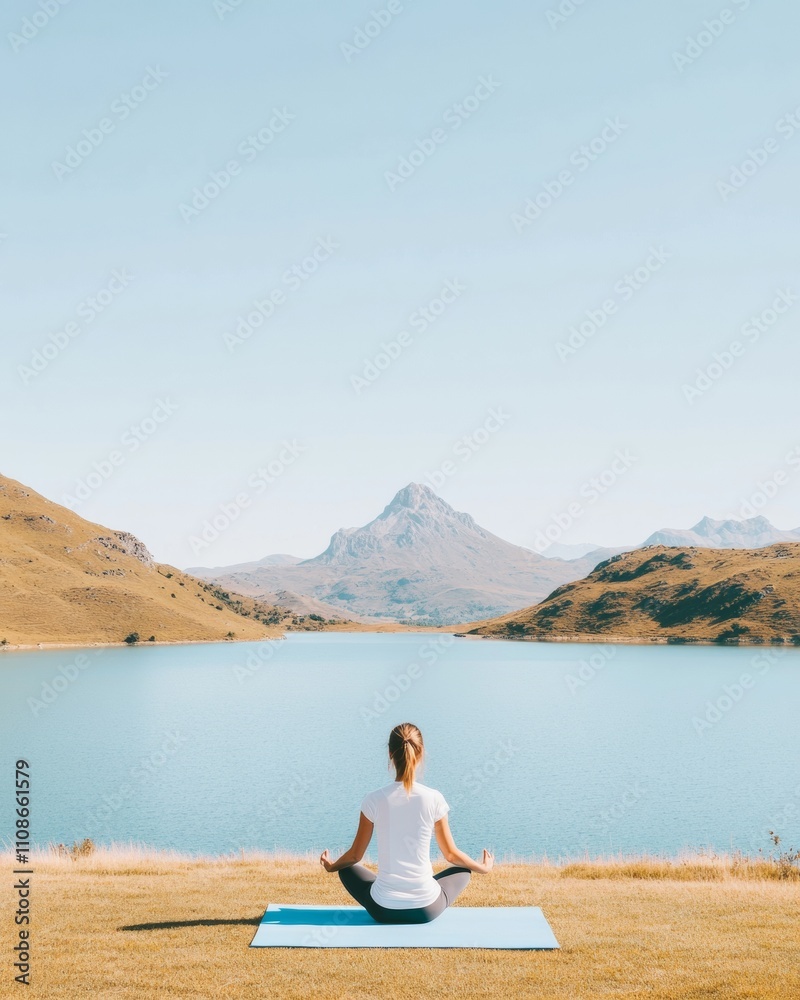 Fototapeta premium Tranquil Yoga by the Lake Embracing Outdoor Wellness and Inner Harmony