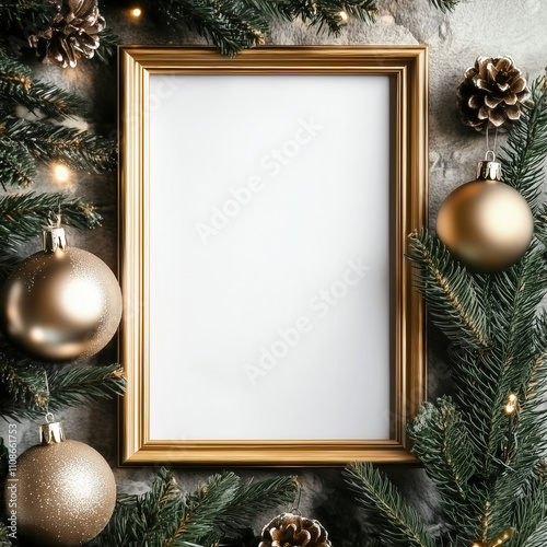 create a realistic picture frame, themed christmas with blank photo frame mockup, vertical A3