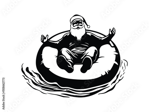 Summer Santa Claus on Inflatable Float Silhouettes - Fun Christmas Design photo