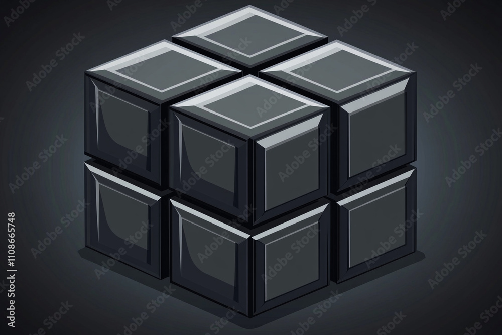 Obraz premium Abstract isometric rendering of geometric cubes in dark setting, showcasing modern design with sleek finish. cubes create visually striking composition