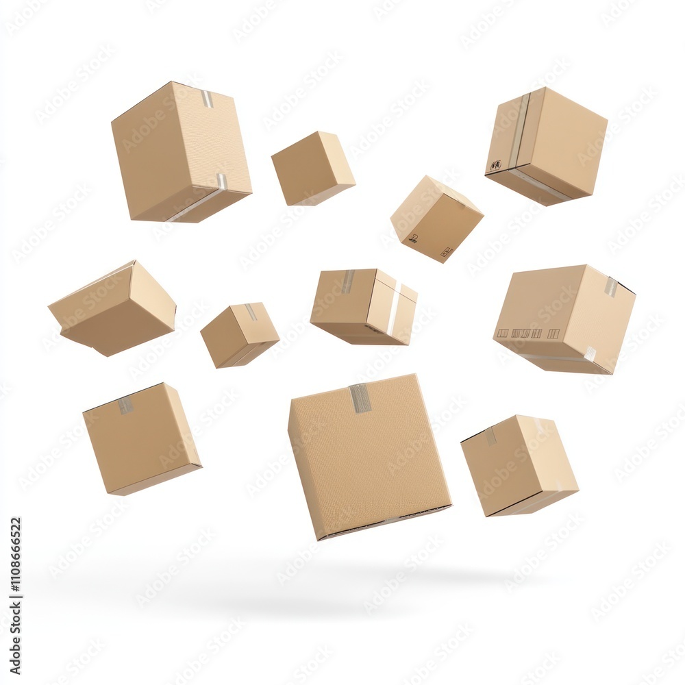 Cardboard boxes flying Isolated on White Background Generative AI Cardboard boxes flying Isolated on White Background Generative AI