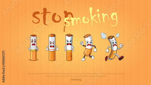 Stop Smoking Angry Cigarette Cartoon Characters Quitting Tobacco