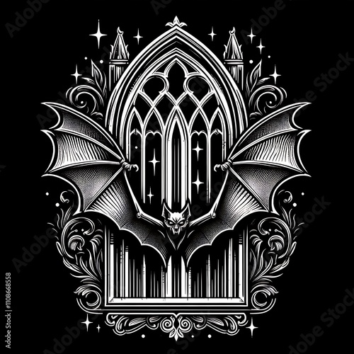 Gothic design featuring bats and an archway. photo