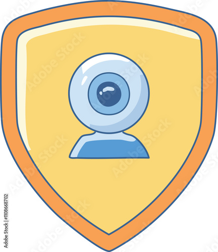 Cybersecurity Cartoon Illustration: Webcam Protected by Digital Shield. AI Generated