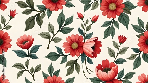 Floral Vintage Pattern Inspired by Arts and Crafts Movement for Retro Wallpaper