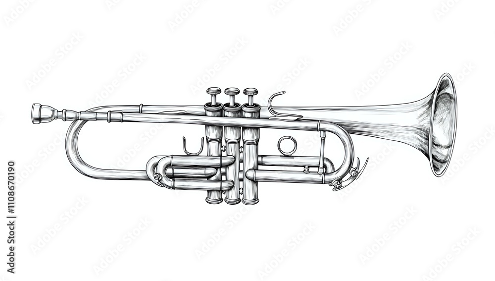 Obraz premium Detailed Hand-Drawn Illustration of a Trumpet Musical Instrument