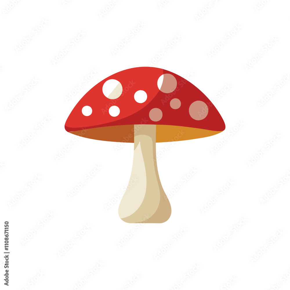 Poisonous mushroom fungus agaric plant isolated flat vector illustration on white background. Poisonous mushroom fungus agaric plant isolated flat vector illustration on white background.