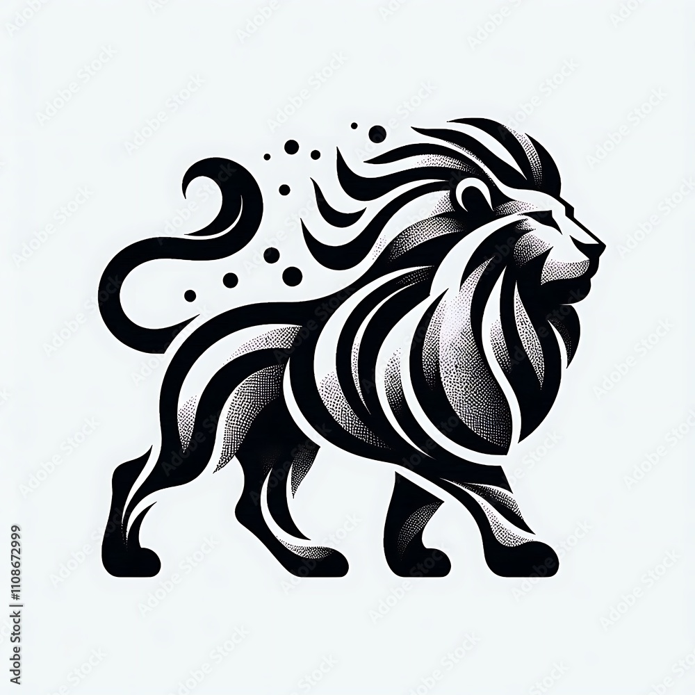 Fototapeta premium Stylized lion illustration with flowing mane design.