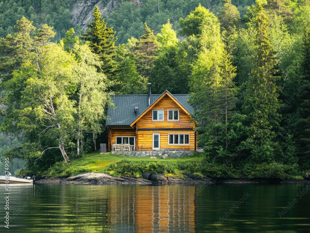 Obraz premium A beautiful wooden house building by the river.
