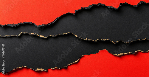 Wallpaper Mural Torn black paper with vibrant red background creates striking visual contrast, perfect for adding text or graphics. jagged edges enhance dynamic feel of composition Torontodigital.ca