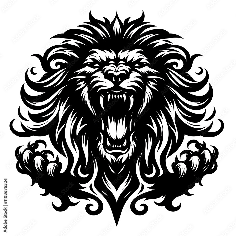 Fototapeta premium Fierce lion illustration with ornate details.