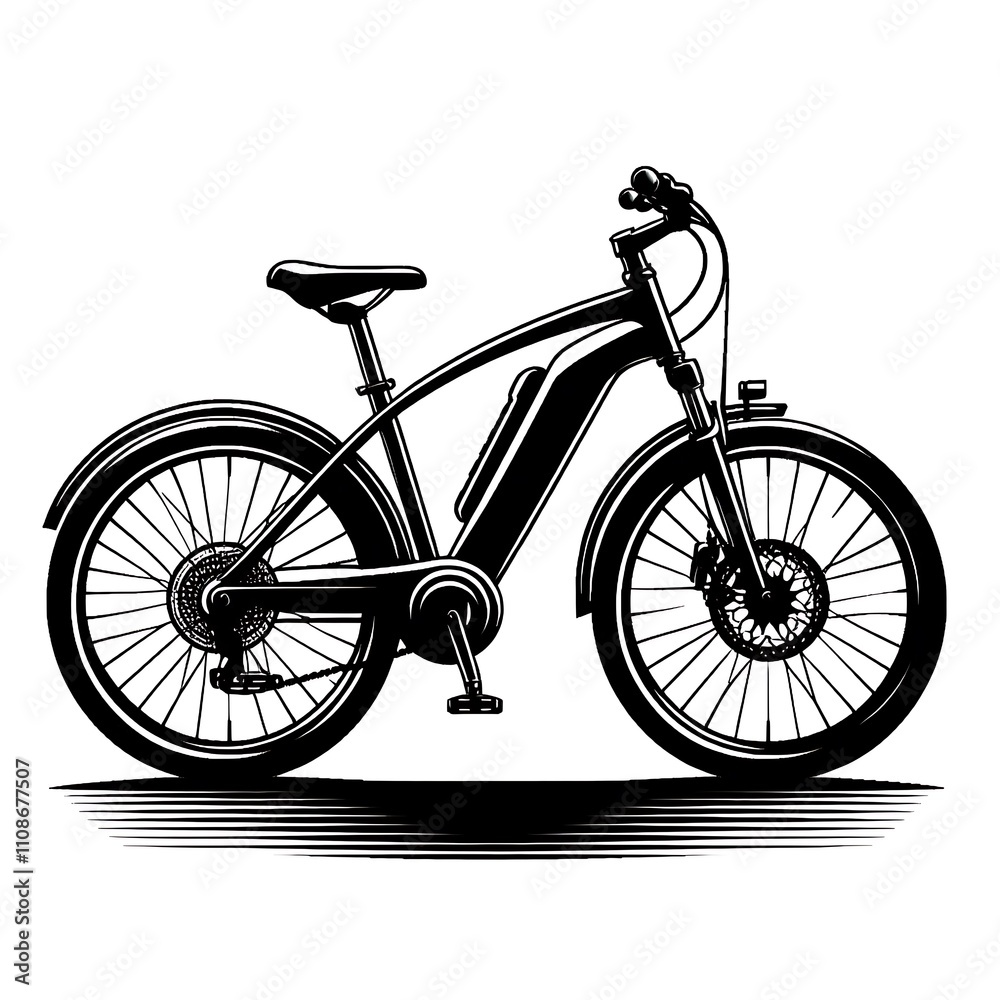 Fototapeta premium Black and white illustration of an electric bicycle.