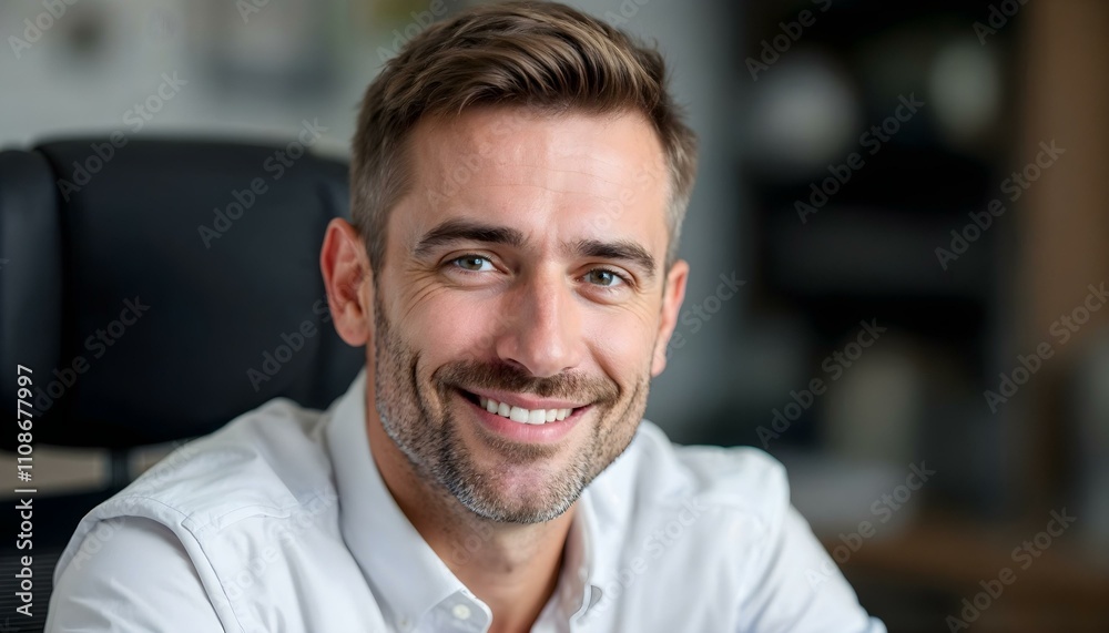 Obraz premium Happy businessman smiling in his modern office