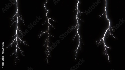 Four distinct lightning bolts against solid black background