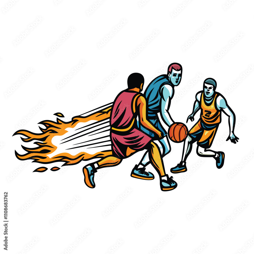 Dynamic vector illustration of a basketball player skillfully dribbling the ball, showcasing motion and speed. Dynamic vector illustration of a basketball player skillfully dribbling the ball, showcasing motion and speed.