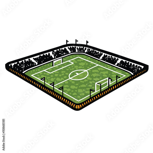 Close-up view of a vibrant green soccer field corner, showing freshly cut grass, white corner flag, and a soccer ball perfectly positioned for a corner kick.