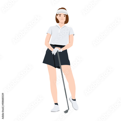 Woman playing golf. In sports clothing. Flat vector illustration isolated on white background photo