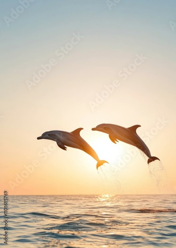 Majestic Dolphins Leaping at Golden Sunrise - Embracing Freedom and Grace