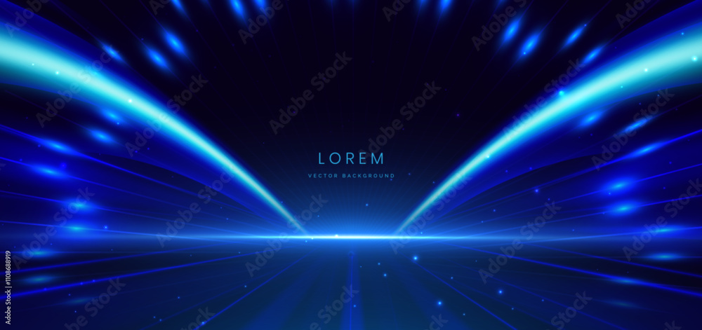 Obraz premium Abstract scene elegant gold light ray on Hi speed motion moving concept on dark blue background.
