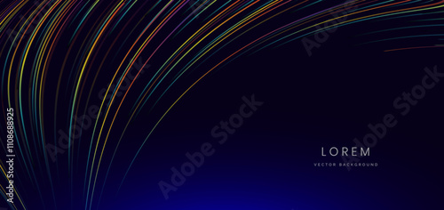 Abstract multi color lines on dark blue background.