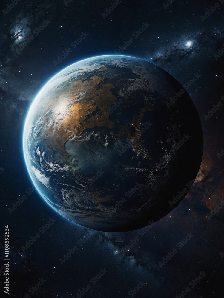 Obraz premium Majestic Alien Planet with Fiery Glow and Cosmic Nebula Backdrop