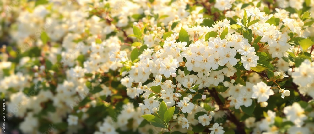 Blooming white flowers on bush with soft focus background, natural beauty, floral, dew drops, fragrant, small bush Blooming white flowers on bush with soft focus background, natural beauty, floral, dew drops, fragrant, small bush
