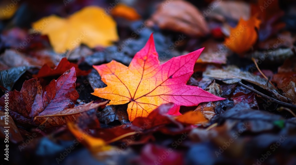Moody autumn leaves create a stunning scene in a beautiful forest, capturing the essence of the season with their vibrant colors and serene atmosphere. Photo style with copy space. Moody autumn leaves create a stunning scene in a beautiful forest, capturing the essence of the season with their vibrant colors and serene atmosphere. Photo style with copy space.