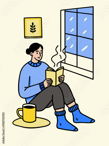 Cozy Reading Time by the Window with Hot Beverage