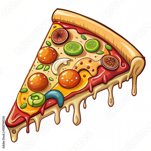 Unique Pizza Slice with Kiwi and Classic Toppings photo