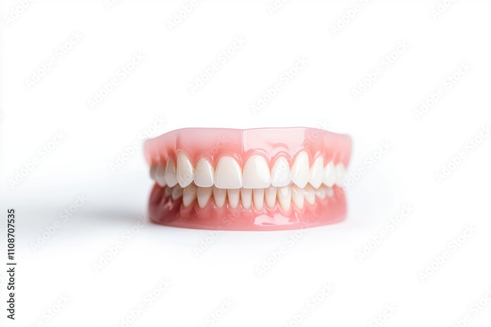 Fototapeta premium Full removable denture showing perfect white teeth on white background