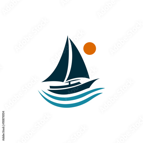 Simple Sailing Ship Boat Travel Transport logo design