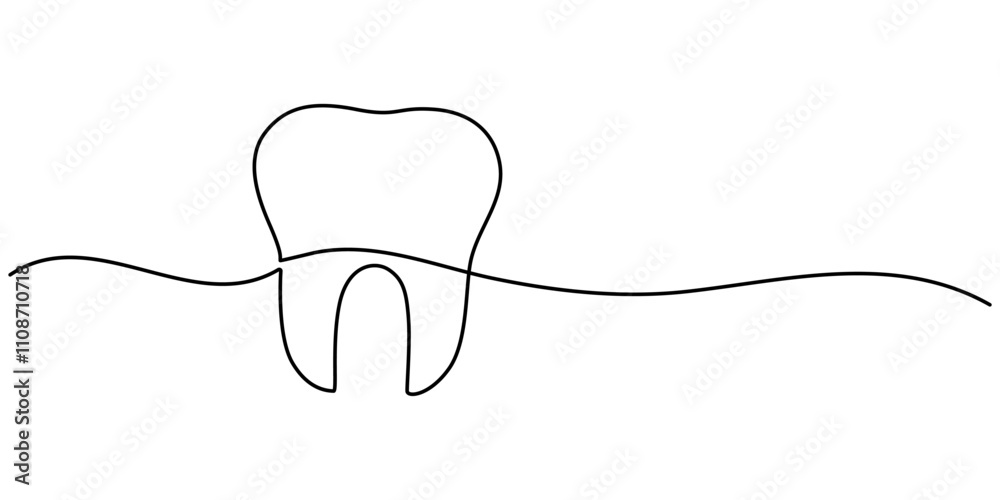 Fototapeta premium Vector continuous one simple single abstract line drawing of tooth dental clinic and care concept, Continuous Line Drawing of Dental Health Icon. Hand Drawn Symbol Vector Illustration, Single pro. 