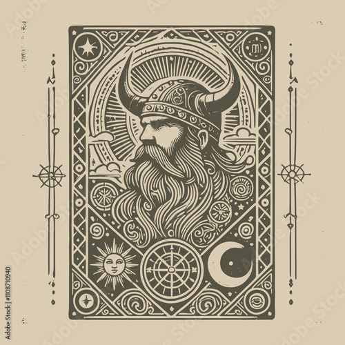 celestial viking tarot card tattoo illustration