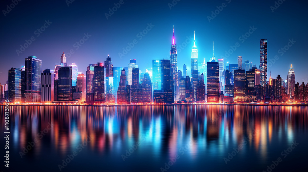 Fototapeta premium 夜間の都市の街並み