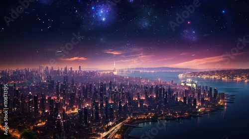 Wallpaper Mural Night Cityscape Under a Starry Sky Torontodigital.ca