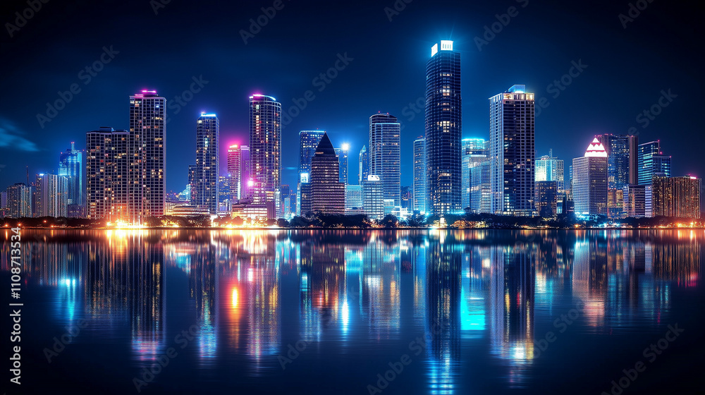 Fototapeta premium 夜間の都市の街並み