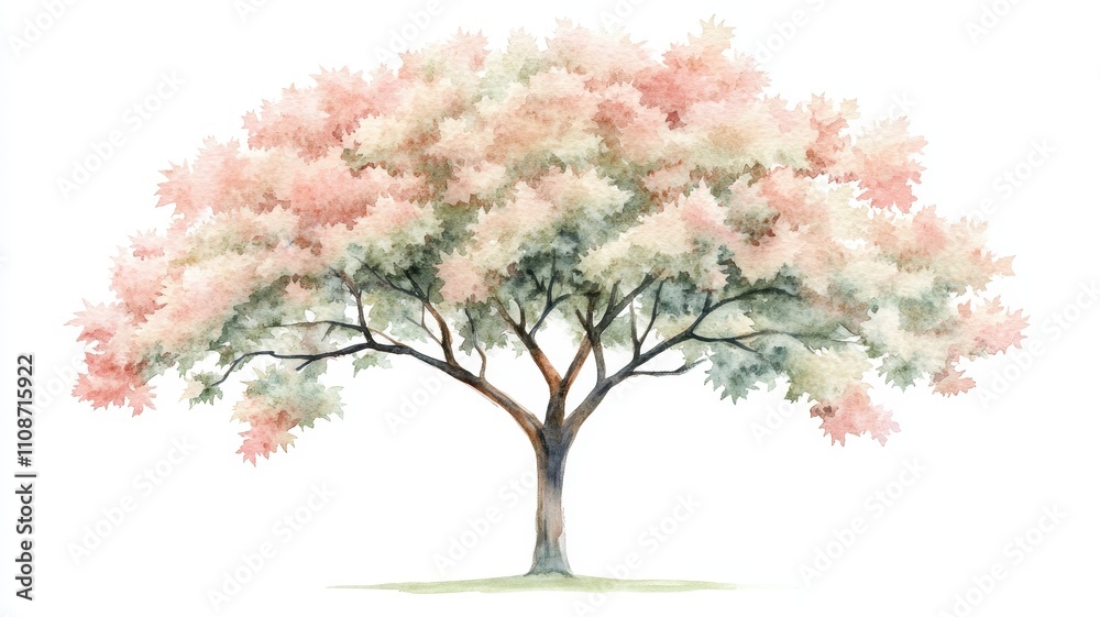 Naklejka premium Watercolor illustration of a maple tree in nature artistic representation serene environment aesthetic viewpoint