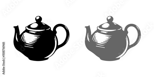 Kettles in black Vector illustrations of different teapots An example of a morning teatime teacup illustration, Teapot icon, representing tea time and minimalist beverage preparation vector.