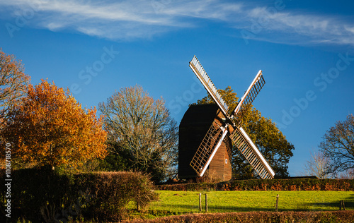 Nutley Windmill late autumn nestled with Ashdown forest on the high weald east Sussex south east England UK